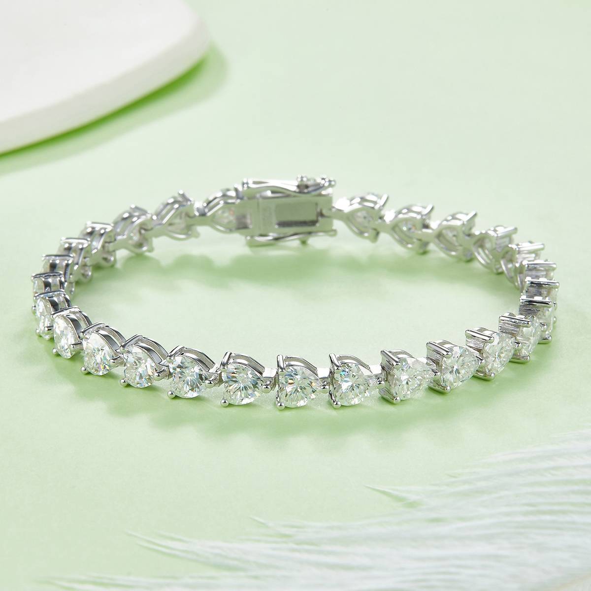 心形拼石网球链S925银镀白金手链莫桑钻0.5CT/粒DVVS